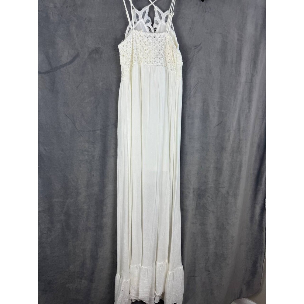 Free People White Lace Bodice Maxi Dress Sleeveless Boho Wedding Style Size M